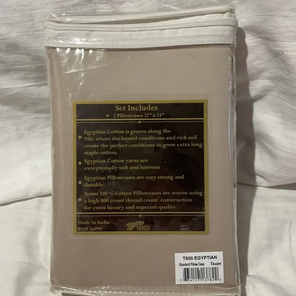 Venus standard pillowcase 800 count 💯 cotton taupe shade nwt